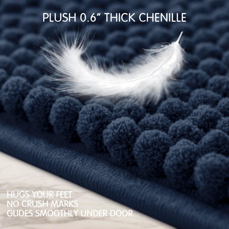 SUBRTEX Bathroom Rugs, 20" x 32" Chenille Bath Rug Soft Short Plush Bath Mat Soft Shower Mat Water Absorbent Shower Mat Quick Dry Machine Washable, Navy - Image 5